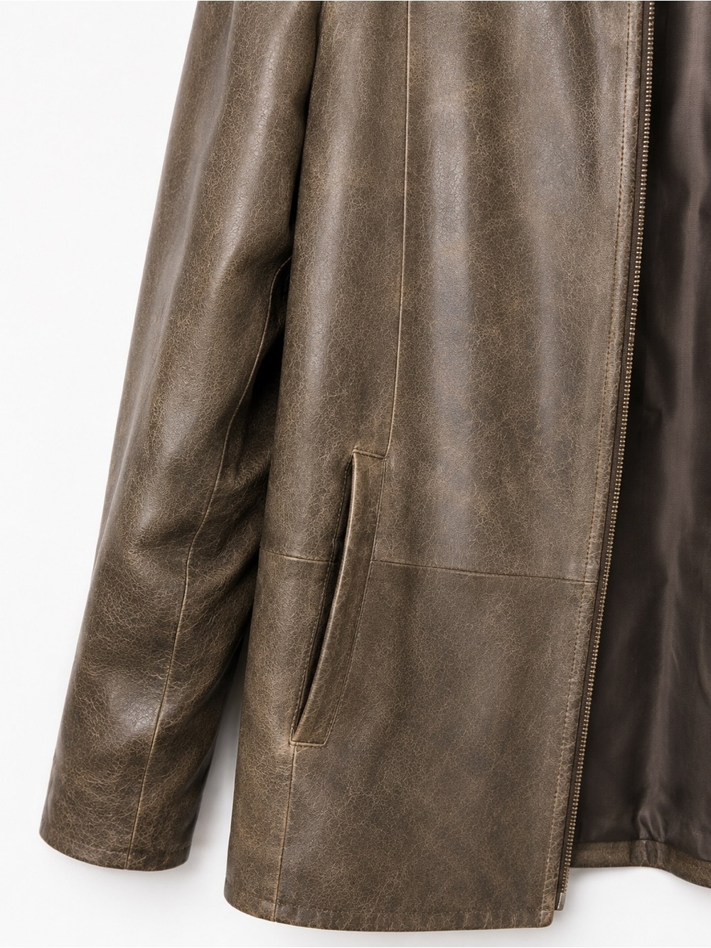 Bison Italian Leather Jacket Khaki Brown Size 52 XL Made in Italy Vintage - Picture 6 of 11